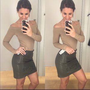 Army Green Leather Skirt
